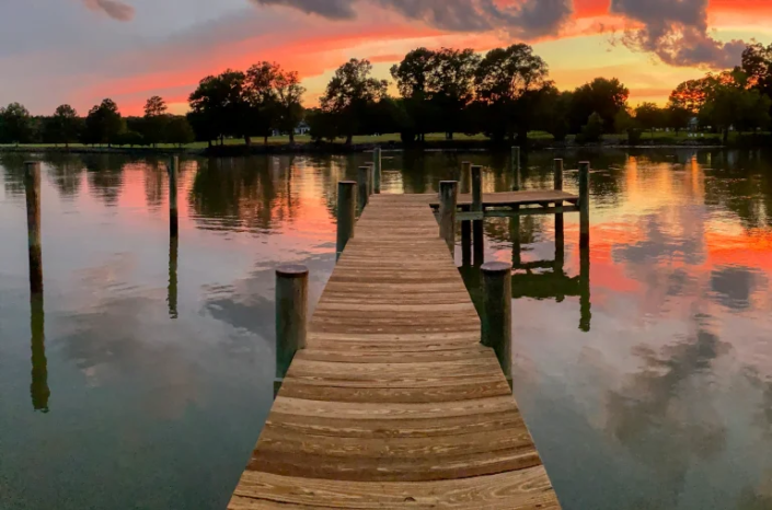 View from the dock of a beautiful sunset